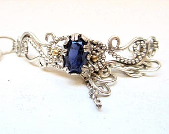 Bracciale in filigrana di iolite, argento sterling, dettagli in oro 10 k