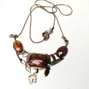 Rustic necklace, red rusty pietersite, oxidized silver, fallen leaves autumn style image 3