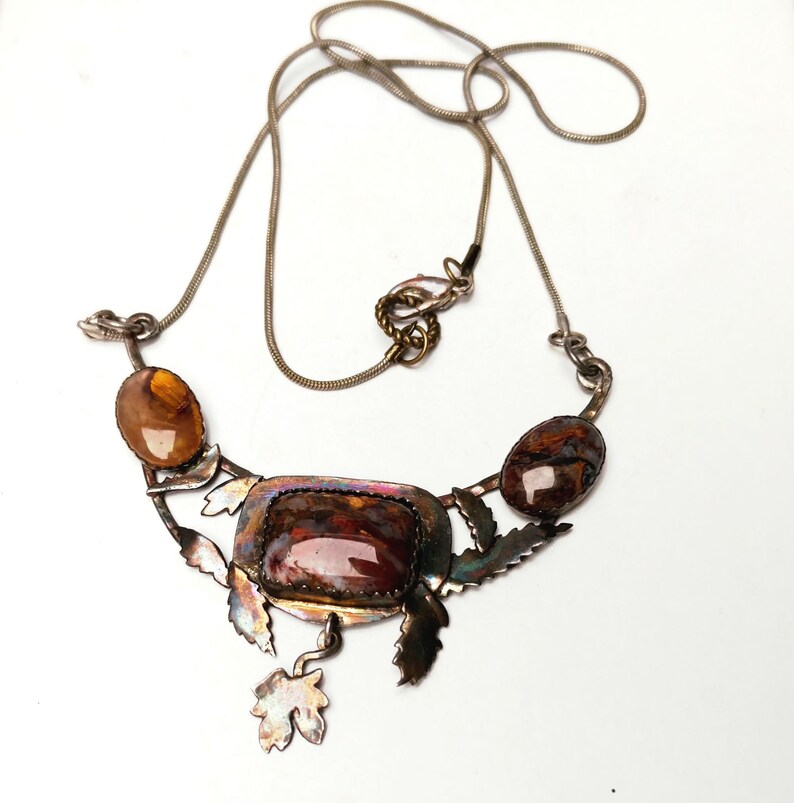 Rustic Necklace Red Rusty Pietersite Oxidized Silver Fallen Etsy