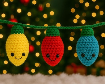 Christmas Light Bulb Crochet Pattern PDF, Amigurumi Holiday Garland Pattern, Easy Crochet Christmas Decor, Cute DIY Ornament Tutorial