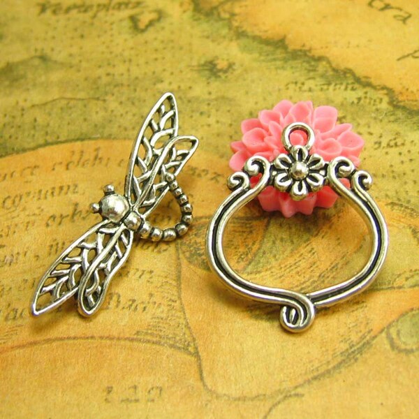 10 sets Silver Dragonfly Toggle Clasps CH1418