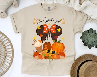 Literally Just a Girl Who Loves Minnie Shirt, Fall Disney Shirt, Custom Minnie Mouse Tee, Autumn Park Outfit, Cute Disney Shirt