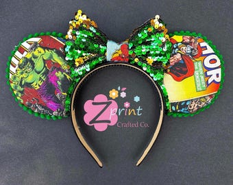 Marvel Inspired Mouse Ears Hulk, Captain America, Thor | Handmade Disney Superhero Ears for Cosplay, Costume, Party, Kids & Adults