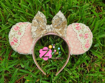 Coquette Mouse Ears, Pink Bow Minnie Ears, Cottagecore Disney Headband, Girly Coquette Aesthetic Minnie Ears