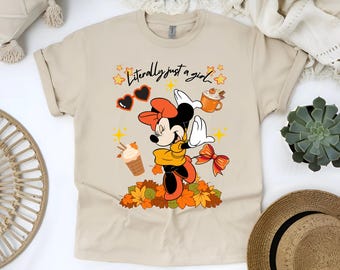 Literally Just a Girl Who Loves Minnie Shirt, Fall Disney Shirt, Custom Minnie Mouse Tee, Autumn Park Outfit, Cute Disney Shirt