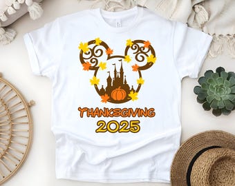 Thanksgiving 2025 Disney Shirt, Mickey Castle Tee, Family Matching Fall Shirts, Disney Trip Thanksgiving Outfit