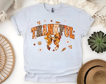 Custom Sublimated Vintage Thankful Fall Vibes T-Shirt: Cozy Thankful, Grateful and Blessed Autumn Tee