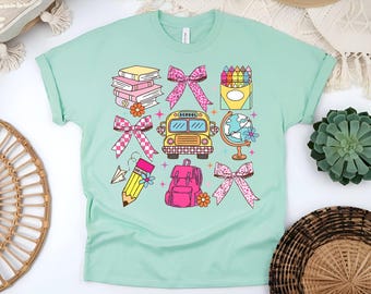 Coquette Teacher Shirt: Bow & School Bus - Comfort Colors or Gildan