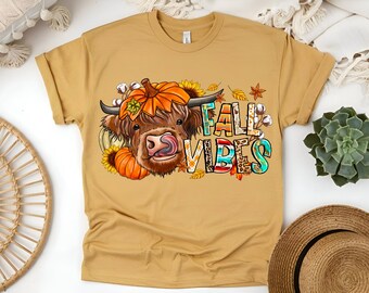 Custom Highland Cow Fall Vibes T-Shirt: Cozy Fall Tee