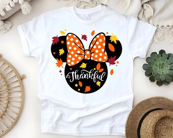Thanksgiving Disney Shirt, Thankful Minnie Head Tee, Fall Disney Trip Shirt, Custom Autumn Disney Tee, Matching Family Disney