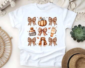 Custom Sublimated Vintage Fall Animal Print Coquette Bow T-Shirt: Cozy Girly Autumn Tee