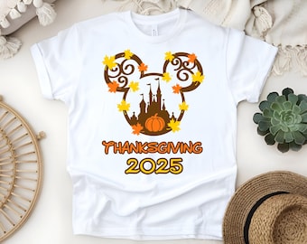Thanksgiving 2025 Disney Shirt, Mickey and Minnie Castle Tee, Family Matching Fall Shirts, Disney Trip Thanksgiving Outfit