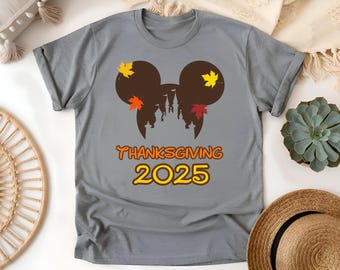 Thanksgiving 2025 Disney Shirt, Mickey Castle Tee, Family Matching Fall Shirts, Disney Trip Thanksgiving Outfit