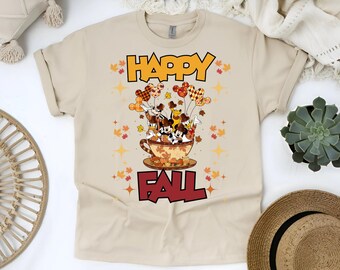 Mickey and Friends Teacups Happy Fall TShirt, Disney Autumn Tee, Pumpkin Mickey Minnie Shirt, Thanksgiving Disney Shirt