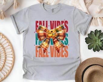 Vintage Fall Vibes Bow T-Shirt: Cozy Girly Autumn Tee