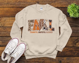 Custom Sublimated Vintage Fall Vibes T-Shirt: Cozy Thankful, Grateful and Blessed Autumn Tee
