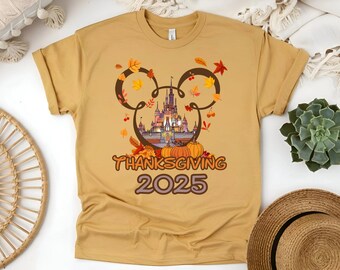 Thanksgiving 2025 Disney Shirt, Mickey Castle Tee, Family Matching Fall Shirts, Disney Trip Thanksgiving Outfit