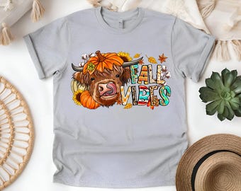 Vintage Highland Cow Fall T-Shirt: Sublimated Autumn Design