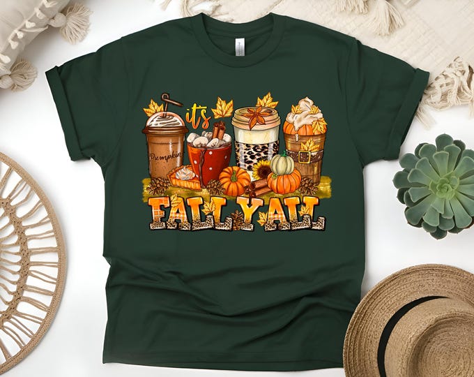 Featured listing image: Custom Fall Y'all Coffee T-Shirt: Cozy Fall Tee