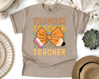 Fall Teacher Pencil Bow Shirt: Coquette Teacher Sweatshirt