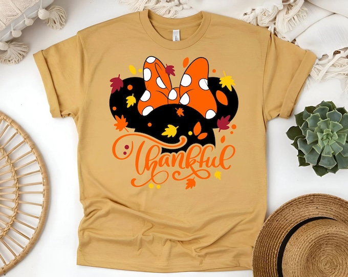 Featured listing image: Thanksgiving Disney Shirt, Thankful Minnie Pumpkin Tee, Fall Disney Trip Shirt, Custom Autumn Disney Tee, Matching Family Disney