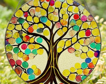 Levensboom Suncatcher, glas-in-loodraam hangend, boho muurdecoratie, spiritueel cadeau voor haar, stamboomkunst, op de natuur geïnspireerd decor - België Levensboom Suncatcher, glas-in-loodraam hangend, boho muurdecoratie, spiritueel cadeau voor haar, stamboomkunst, op de natuur geïnspireerd decor - België