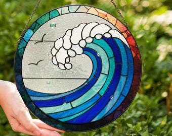 Atrapasueños de olas del océano, decoración colgante para ventana de estilo costero, regalo para casa de playa