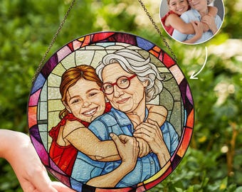 Personalized Stained Style Glass Portrait Suncatcher, Custom Photo Window Hanging, Christmas Couple or Family Gift, Unique Holiday Keepsake