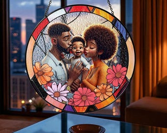 Atrapasueños de vitral con retrato familiar personalizado, arte colgante con nombres personalizados para recuerdos preciados