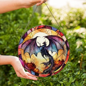 Dragon Stained Glass Suncatcher: Fantasy Tea Art Window Decor