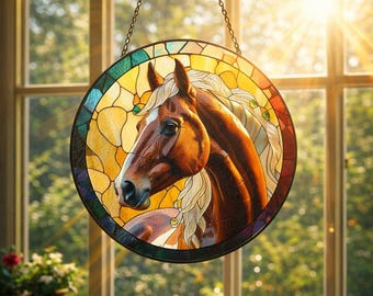手作りステンドグラスの馬のサンキャッチャー：馬の窓飾り - Etsy 日本