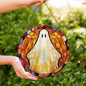 Spookglas-in-lood suncatcher: spookachtig gotisch halloweendecor