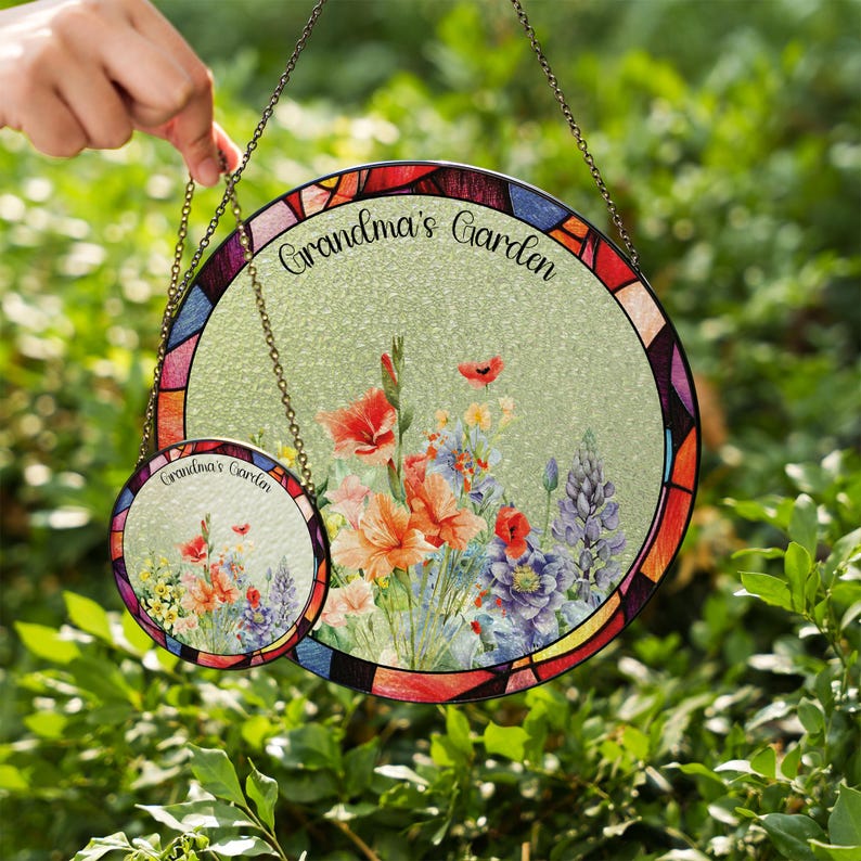Custom Grandma Garden Stained Glass Suncatcher, Personalized Birth ...