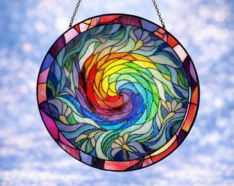 Rainbow Spiral Stained Style Glass Suncatcher, Colorful Window Hanging Decor, Boho Sun Catcher, Gift for Her, Housewarming Gift