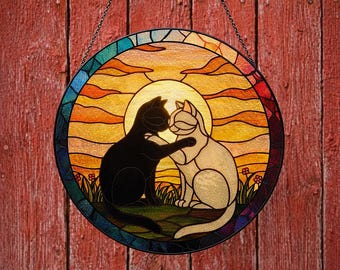 Cat Couple Sun Catcher, Romantic Gift for Cat Lovers, Couple Gift, Anniversary Gift, Cat Lover Decor, Window Hanging Gift for Her or Him