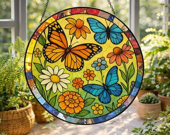Butterfly Suncatcher Gift for Mom, Colorful Floral Window Hanging, Nature Lover Gift, Mothers Day Gift Idea, Spring Home Decor