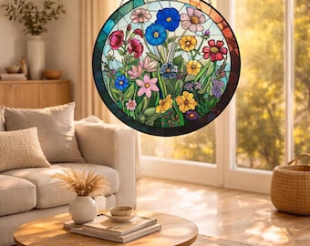 Wildflower Stained Glass Suncatcher, Floral Window Hanging, Nature Lover Gift, Gift for Her, Garden Lover Gift, Botanical Home Decor