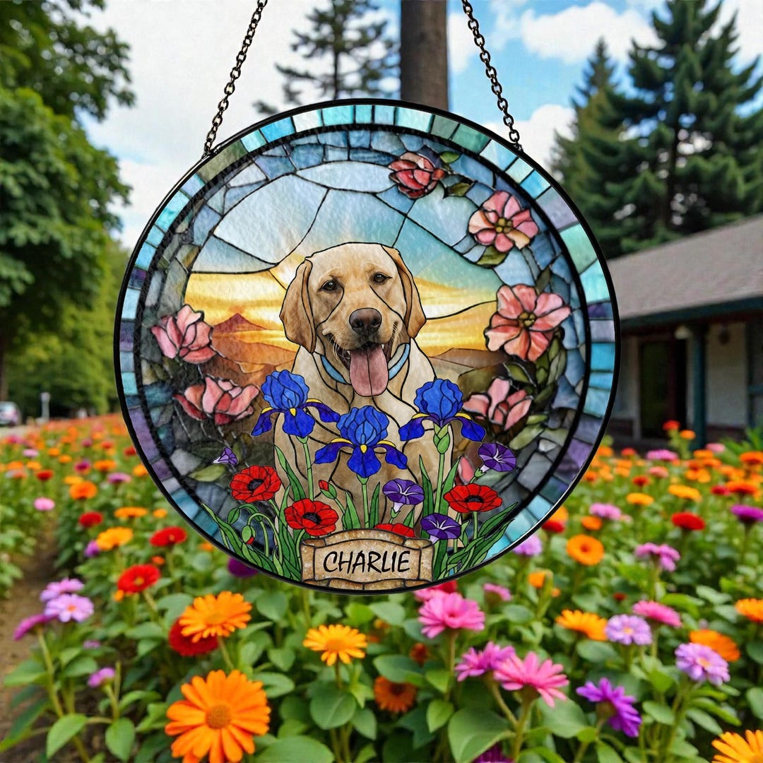 Custom Dog Memorial Stained Glass Style Suncatcher, Rainbow Bridge Gift ...
