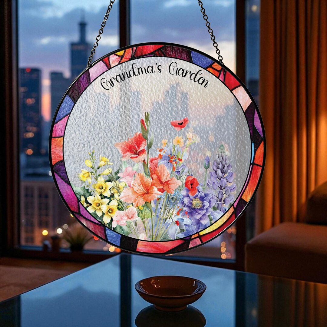 Custom Grandma Garden Stained Glass Suncatcher, Personalized Birth ...
