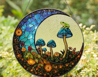 Atrapasueños de setas estilo cottagecore, colgante de luna para ventana, decoración caprichosa de la naturaleza, regalo con estética mística, regalo para amantes de la fantasía para ella.