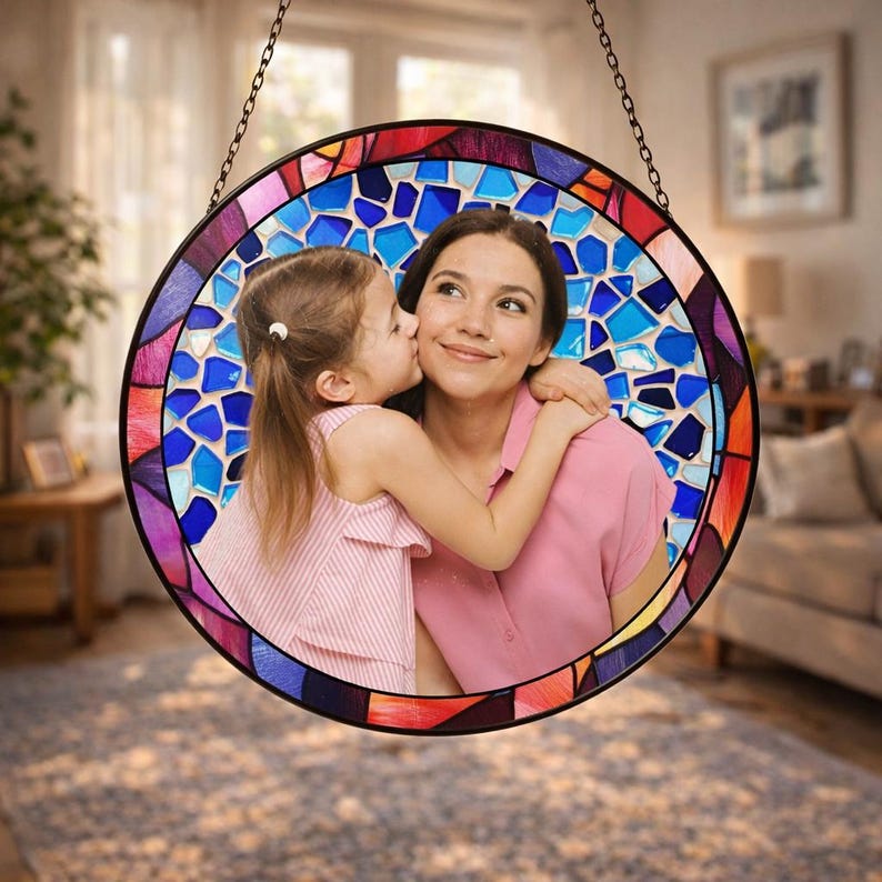 Custom Mothers Day Photo Suncatcher, Stained Glass Style, Gift From ...