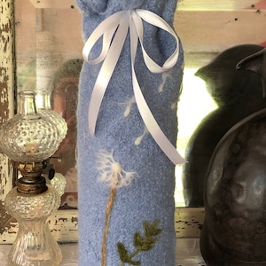 Wine Bottle Cozy With Make A Wish Dandelion.