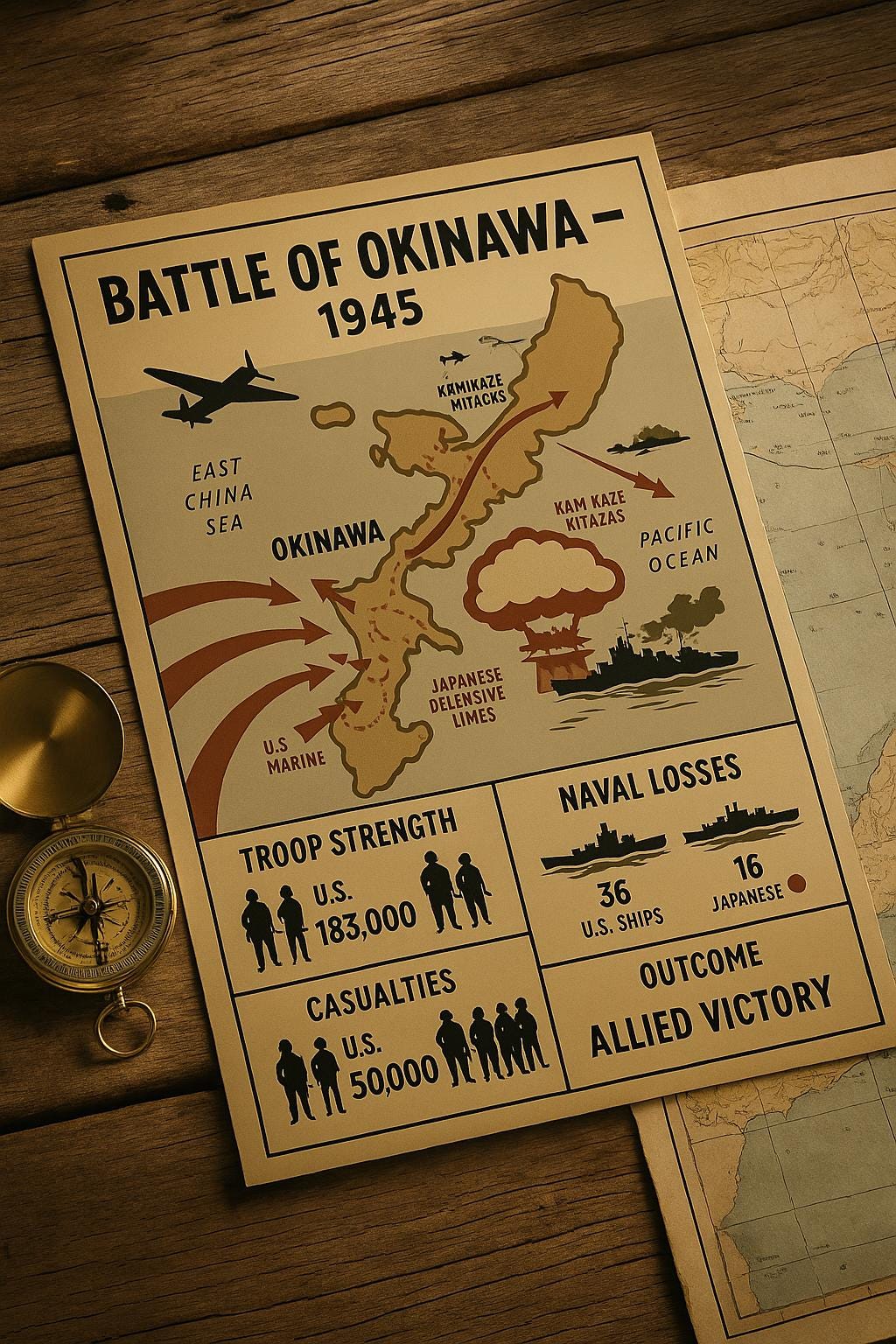 Battle of Okinawa WWII Poster – 1945 Infographic Map | Vintage