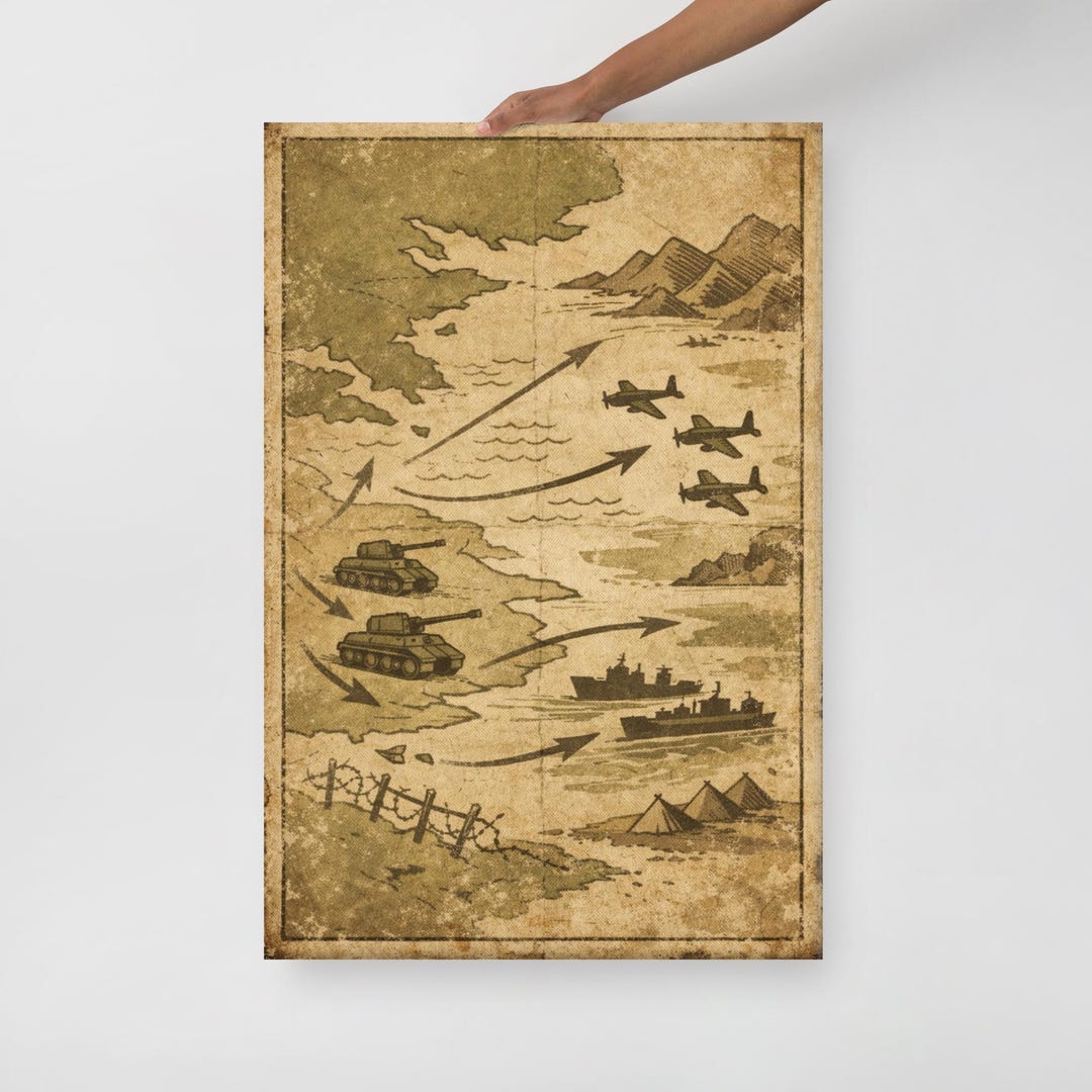 WWII Map Canvas Wall Art, Vintage Military Strategy Map, World War 2 ...