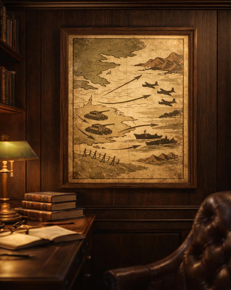 WWII Map Style Poster, Vintage Military Map Art, World War 2 Inspired ...