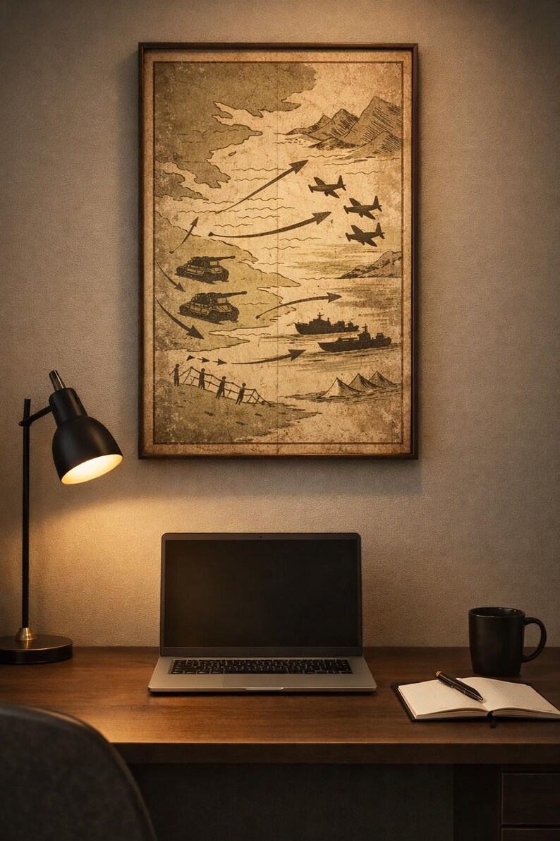 WWII Map Style Poster, Vintage Military Map Art, World War 2 Inspired ...