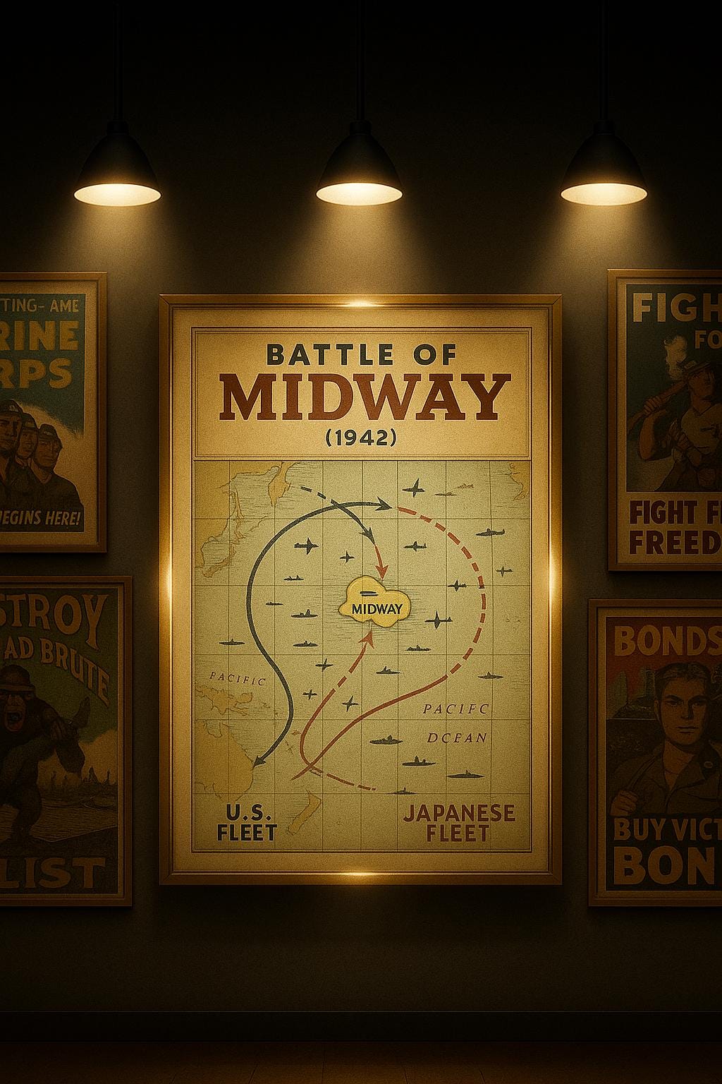 Battle of Midway WWII Map Poster – Vintage Infographic Wall Art | World ...