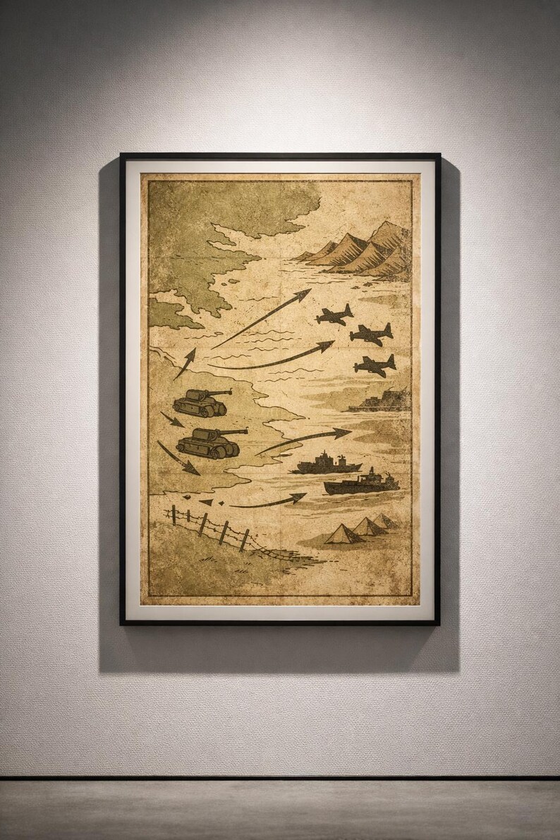 WWII Map Style Poster, Vintage Military Map Art, World War 2 Inspired ...