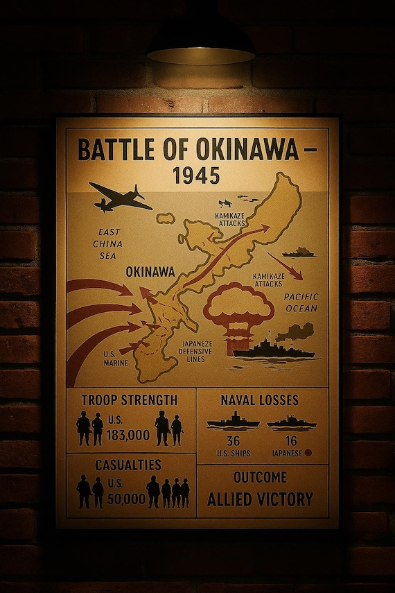 Battle of Okinawa WWII Poster – 1945 Infographic Map | Vintage