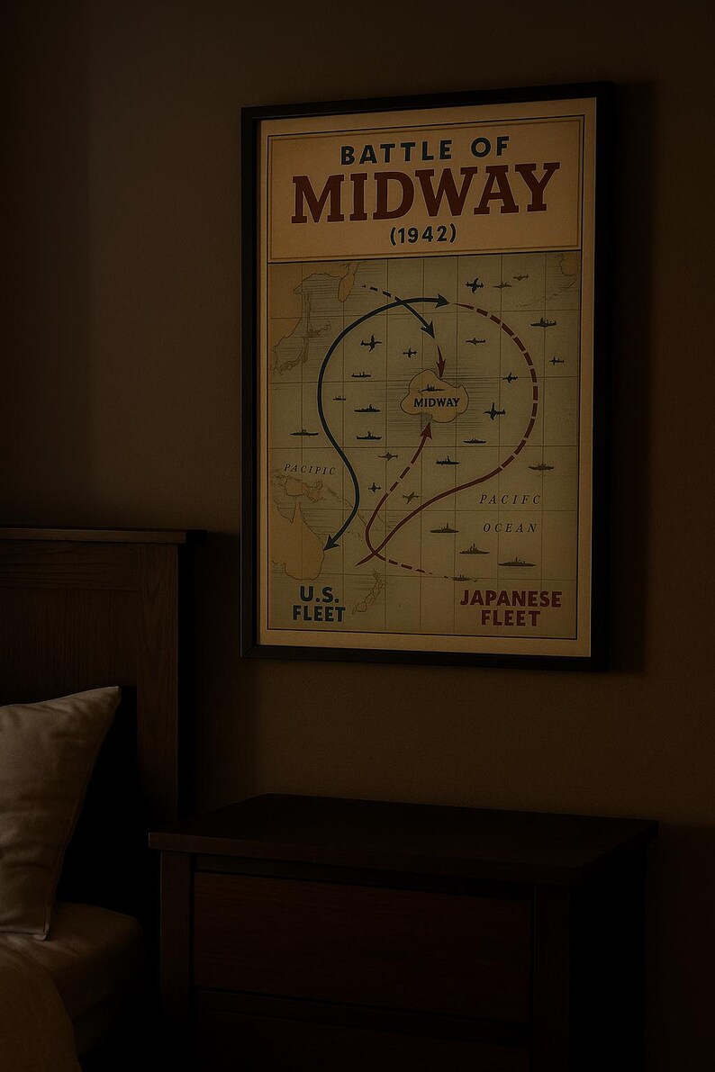 Battle of Midway WWII Map Poster – Vintage Infographic Wall Art | World ...
